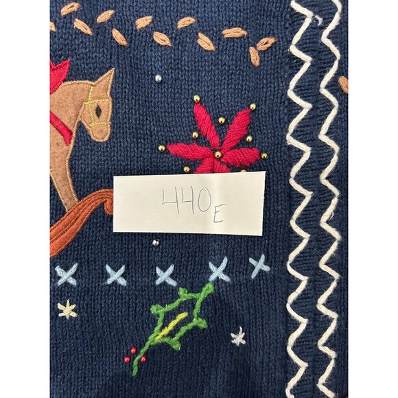 Hampshire Studio Snow Holiday Vest Navy Blue Festive Embroidery Sz L - Picture 8 of 8